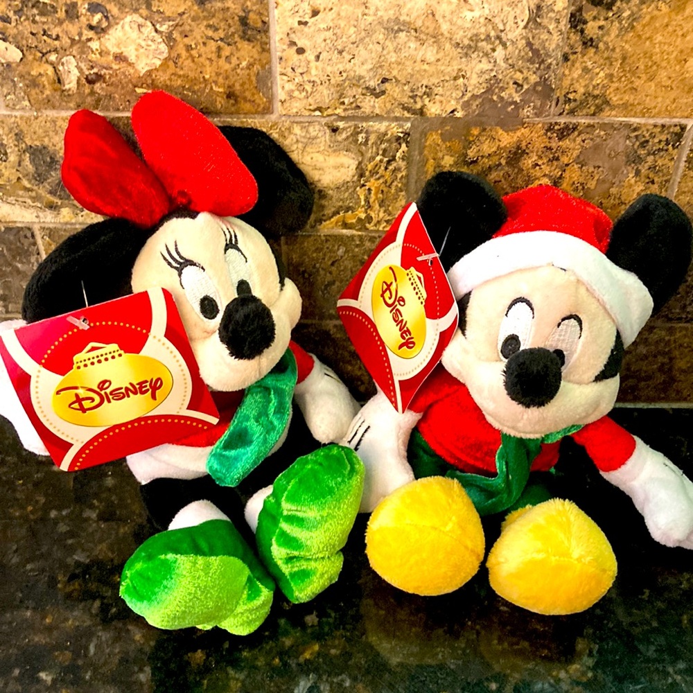 DISNEY Mickey and Minnie Mouse Christmas collectible stuffed animals